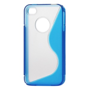 S-Shape PC & TPU Hybrid Case for iPhone 4 4S - Blue