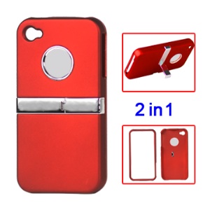 Snap-on Frosted Hard Stand Case for iPhone 4 4S - Red
