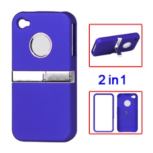 Snap-on Frosted Hard Rubberized Stand Case for iPhone 4 4S - Blue