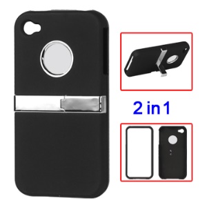 Detachable Frosted Hard Kick Stand Case for iPhone 4 4S - Black