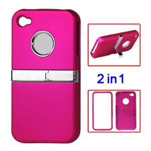 Snap-on Frosted Stand Hard Case for iPhone 4 4S - Rose