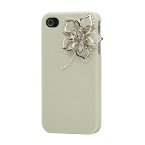 Sparkling Flowers Pearl Diamante Case Cover for iPhone 4 4S - Beige