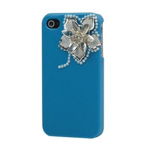 Sparkling Flowers Pearl Diamante Case Cover for iPhone 4 4S - Blue