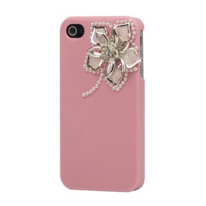 Sparkling Flowers Pearl Diamante Case Cover for iPhone 4 4S - Pink