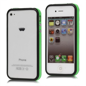 TPU & Plastic Hybrid Bumper Frame Case for iPhone 4 4S - Black & Green