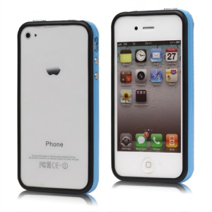 TPU & Plastic Hybrid Bumper Frame Case for iPhone 4 4S - Black & Blue