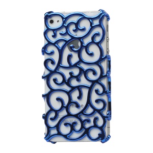 Luxury Electroplating Hollow Pattern PC Hard Case for iPhone 4 4S - Blue