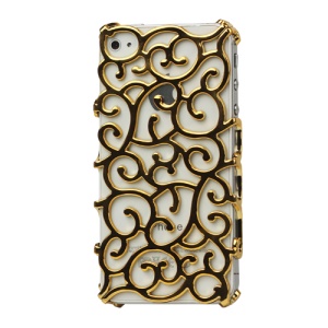 Luxury Electroplating Hollow Pattern PC Hard Case for iPhone 4 4S - Gold