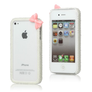 Bowknot Pearl Hard Plastic Bumper Case for iPhone 4 4S