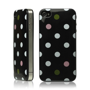 Colorized Polka Dot Hard Plastic Case for iPhone 4 4S - Black
