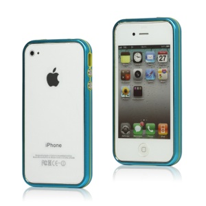 Snap-on Electroplating Hard Plastic Bumper Case for iPhone 4 4S - Baby Blue