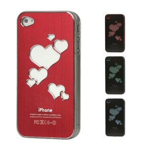 Sculptural Heart Brushed Metal Aluminum Flasher Protector for iPhone 4 4S - Red
