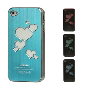 Sculptural Heart Brushed Metal Aluminum Flasher Protector for iPhone 4 4S - Blue