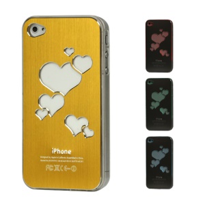 Sculptural Heart Brushed Metal Aluminum Flasher Protector for iPhone 4 4S - Golden