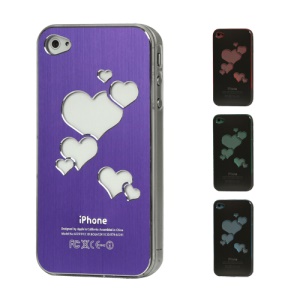 Sculptural Heart Brushed Metal Aluminum Flasher Protector for iPhone 4 4S - Purple