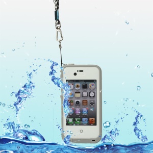 iPhone 4 4S Waterproof Hard Plastic Cover + Strap + Waterproof Headphone Convertor Cable - White