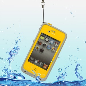 iPhone 4 4S Waterproof Hard Plastic Cover + Strap + Waterproof Headphone Convertor Cable - Yellow