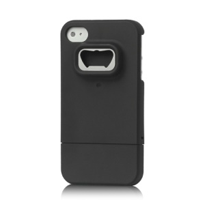Snap-on Bottle Opener Rubberized Hard Case Cover for iPhone 4 4S - Black