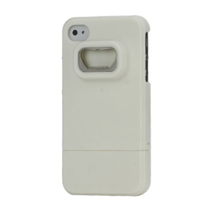 Snap-on Bottle Opener Rubberized Hard Case Cover for iPhone 4 4S - White