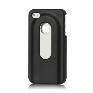 Stainless Steel with Slide Out Bottle Opener Plastic Cover for iPhone 4 4S - Black
