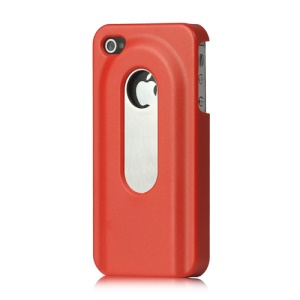 Stainless Steel with Slide Out Bottle Opener Plastic Cover for iPhone 4 4S - Red