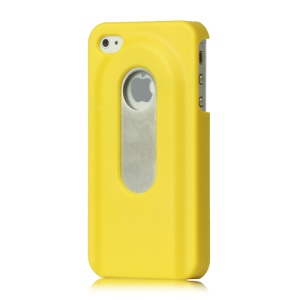 Stainless Steel with Slide Out Bottle Opener Plastic Cover for iPhone 4 4S - Yellow