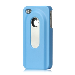 Stainless Steel with Slide Out Bottle Opener Plastic Cover for iPhone 4 4S - Baby Blue