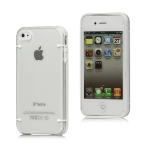 Noctilucent Flash Powder Plastic & TPU Hybrid Case Cover for iPhone 4 4S - White