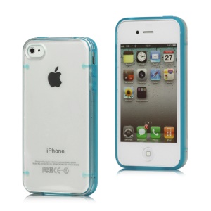 Noctilucent Transparent Plastic & TPU Hybrid Case Cover for iPhone 4 4S - Baby Blue