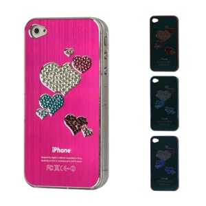 Diamond Heart Brushed Aluminium Flasher Protector for iPhone 4 4S - Rose