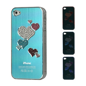 Diamond Heart Brushed Aluminium Flasher Protector for iPhone 4 4S - Light Blue