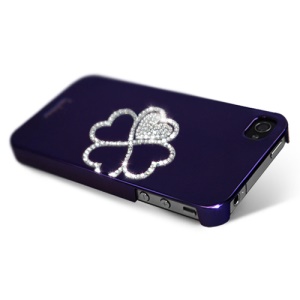 Eileen Clover Lime Series Rhinestone Electroplating Hard Case for iPhone 4 4S - Violet Purple