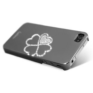 Eileen Clover Lime Series Rhinestone Electroplating Hard Case for iPhone 4 4S - Shadow Black