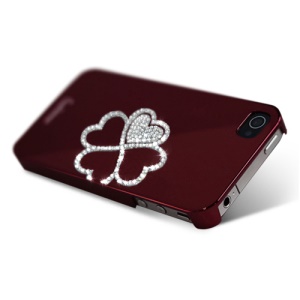 Eileen Clover Lime Series Rhinestone Electroplating Hard Case for iPhone 4 4S - Wine Red