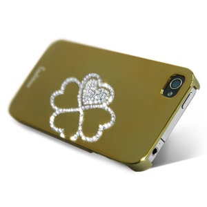 Eileen Clover Lime Series Rhinestone Electroplating Hard Case for iPhone 4 4S - Gold