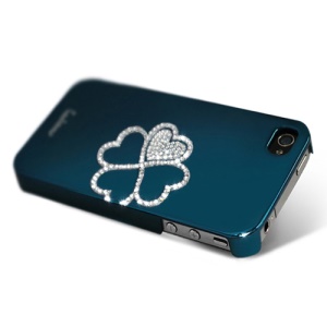 Eileen Clover Lime Series Rhinestone Electroplating Hard Case for iPhone 4 4S - Capri Blue
