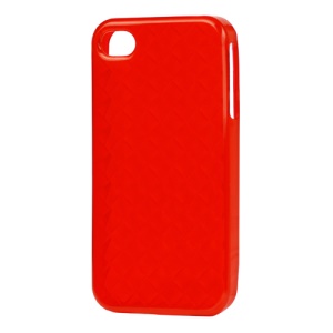 Woven Pattern TPU Case for iPhone 4 4S - Red