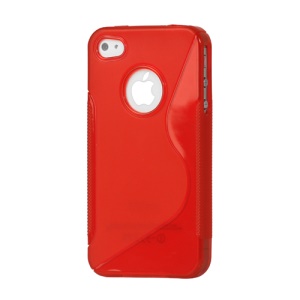 S Shape TPU Gel Case Cover for iPhone 4 4S - Red