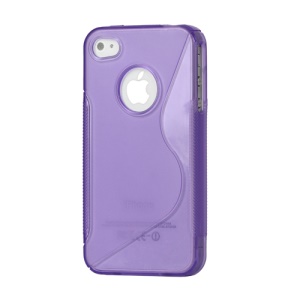 S Shape TPU Gel Case Cover for iPhone 4 4S - Purple