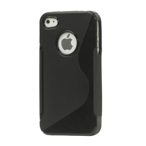 S Shape TPU Gel Case Cover for iPhone 4 4S - Black