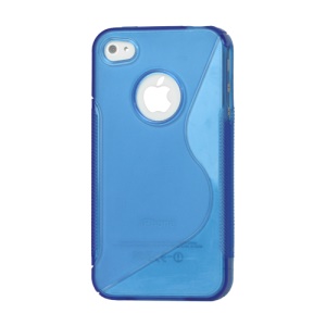 S Shape TPU Gel Case Cover for iPhone 4 4S - Blue
