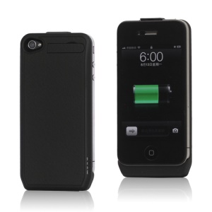 1800mAh Ultra-thin Lichee Pattern iPhone 4 4S External Battery Power Case with Stand - Black