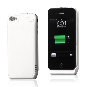 1800mAh Ultra-thin Lichee Pattern iPhone 4 4S External Battery Power Case with Stand - White