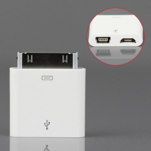 Micro/Mini USB Female to 30pin Dock Male Charger Adapter for iPhone 4 4S 4G 3G 3GS iPad 2 iPod - White