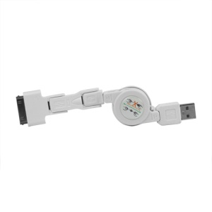 Retractable USB to 30 Pin/Mini USB/Micro USB Charging Cable - White
