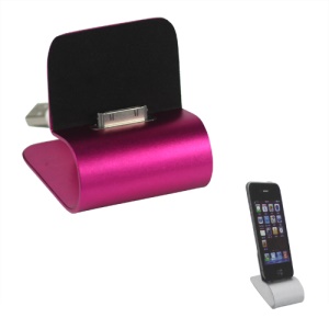 iPhone 4S 4 Aluminum Desktop Charger Dock Cradle with USB Retractable Cable - Rose