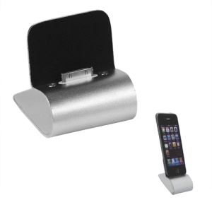 Aluminum iPhone Charger Cradle Dock Station with Retractable USB Cable - Silver