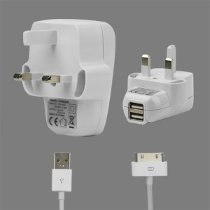 2 in 1 Dual USB Wall Charger with Data Cable for iPad iPhone iPod - UK Plug