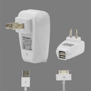 2 in 1 Dual USB Wall Charger with Data Cable for iPad iPhone iPod - US Plug