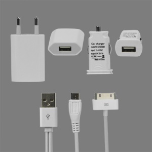 iPhone 4S 4 3GS 3G Charger Kit (Car Charger + Wall Charger + Apple/Micro USB Cable)